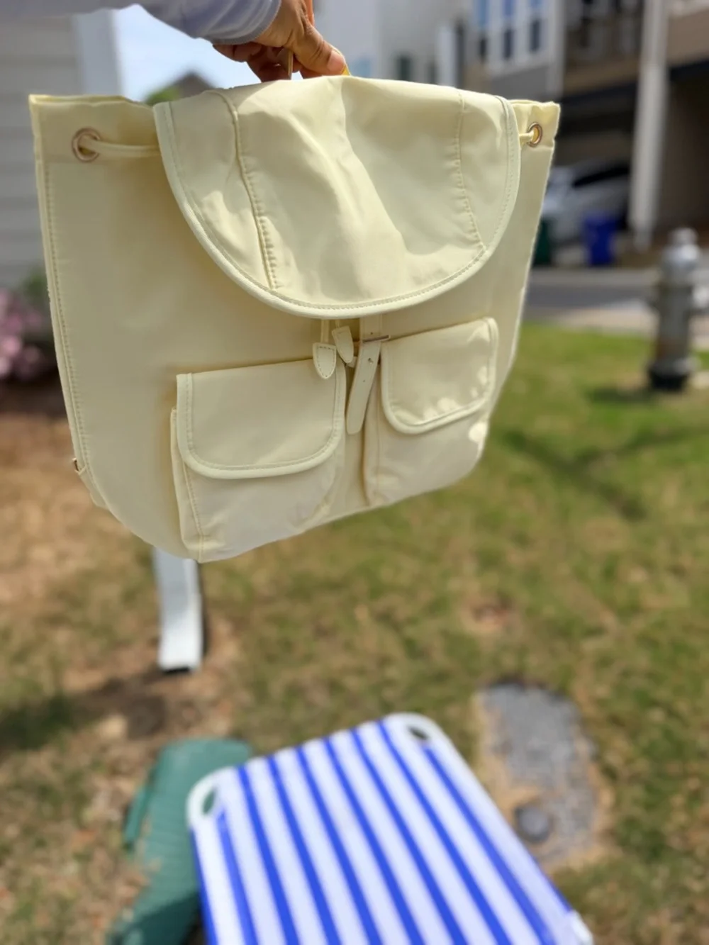 Year of Ours Backpack with Front Pockets- Baby Yellow . Rose Gold Hardware - Picture 10 of 13